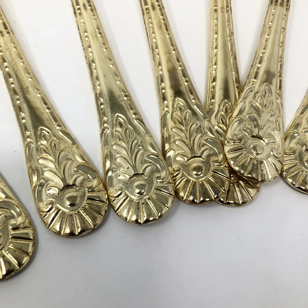 Vintage EP Zinc Gold Tone Ornate Floral Scroll Teaspoons Set of 10 Demitasse